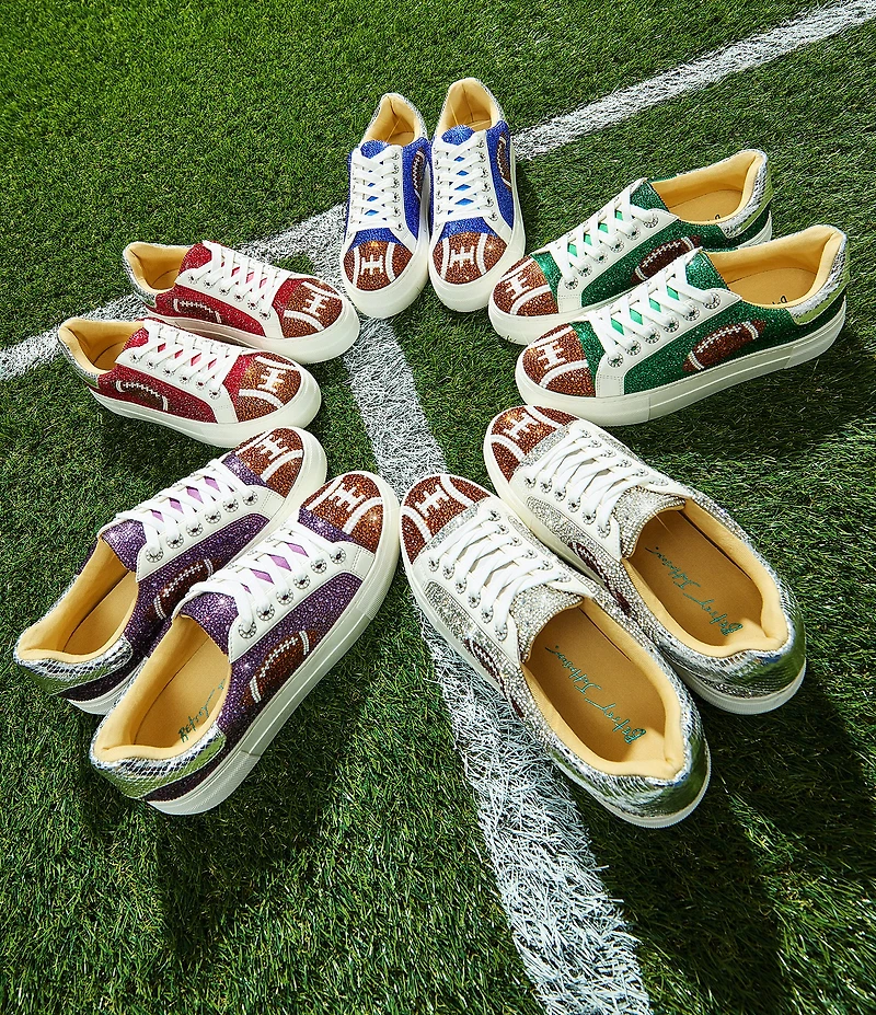 Blue by Betsey Johnson Sidny Football Print Rhinestone Platform Sneakers