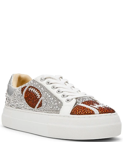 Blue by Betsey Johnson Sidny Football Print Rhinestone Platform Sneakers