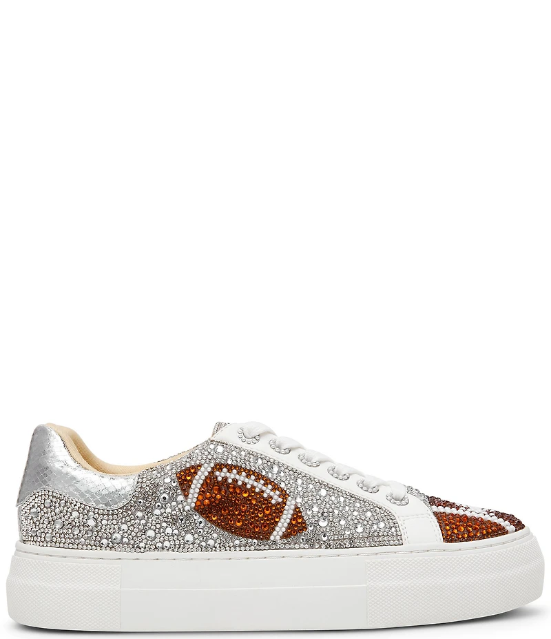 Blue by Betsey Johnson Sidny Football Print Rhinestone Platform Sneakers