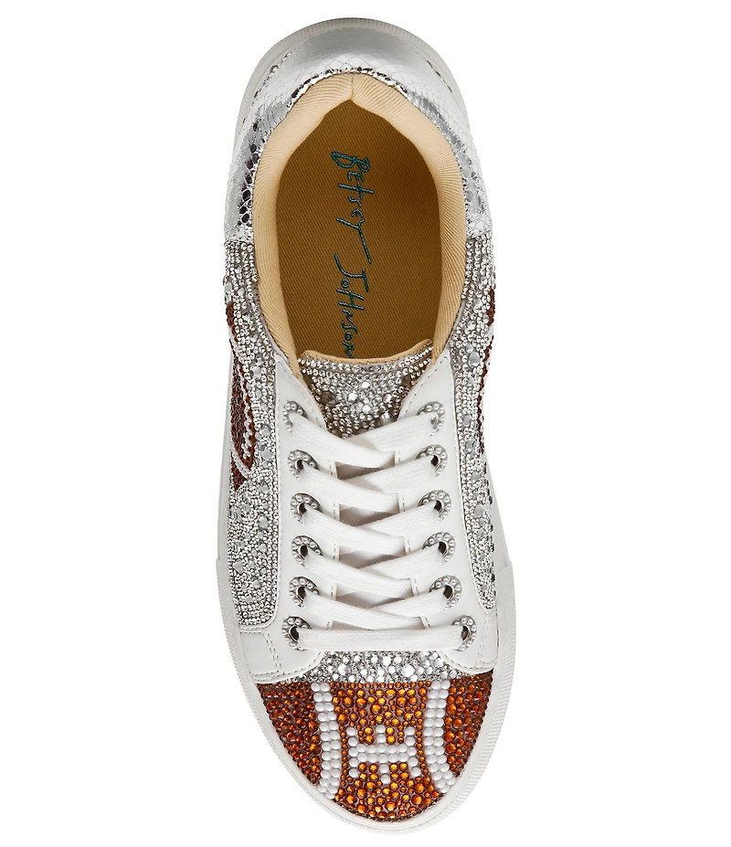 Blue by Betsey Johnson Sidny Football Print Rhinestone Platform Sneakers