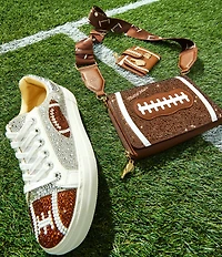 Blue by Betsey Johnson Sidny Football Print Rhinestone Platform Sneakers