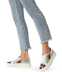 Blue by Betsey Johnson Sidny Football Print Rhinestone Platform Sneakers
