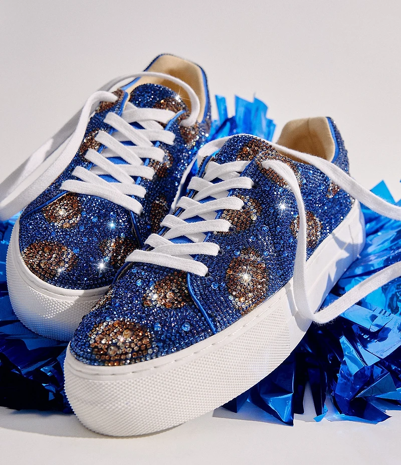 Blue by Betsey Johnson Sidny Football Print Rhinestone Platform Sneakers