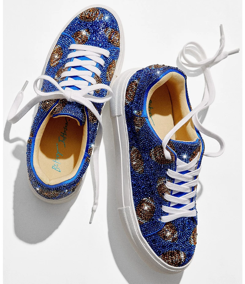 Blue by Betsey Johnson Sidny Football Print Rhinestone Platform Sneakers