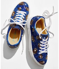 Blue by Betsey Johnson Sidny Football Print Rhinestone Platform Sneakers