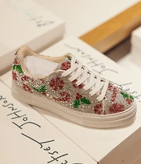 Blue by Betsey Johnson Sidny Holiday Holly Print Rhinestone Platform Sneakers