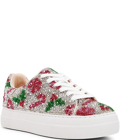 Blue by Betsey Johnson Sidny Holiday Holly Print Rhinestone Platform Sneakers