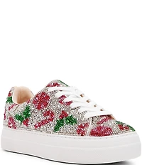 Blue by Betsey Johnson Sidny Holiday Holly Print Rhinestone Platform Sneakers