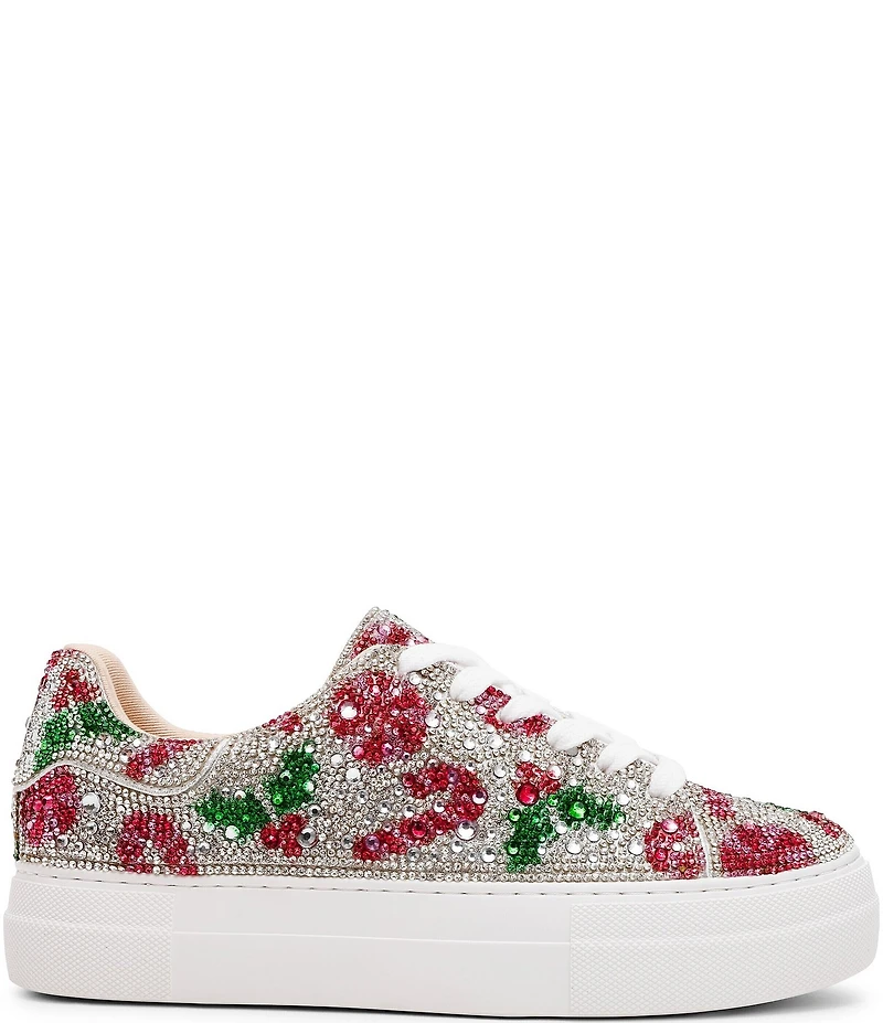 Blue by Betsey Johnson Sidny Holiday Holly Print Rhinestone Platform Sneakers