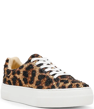 Blue by Betsey Johnson Sidny Leopard Print Rhinestone Embellished Platform Sneakers
