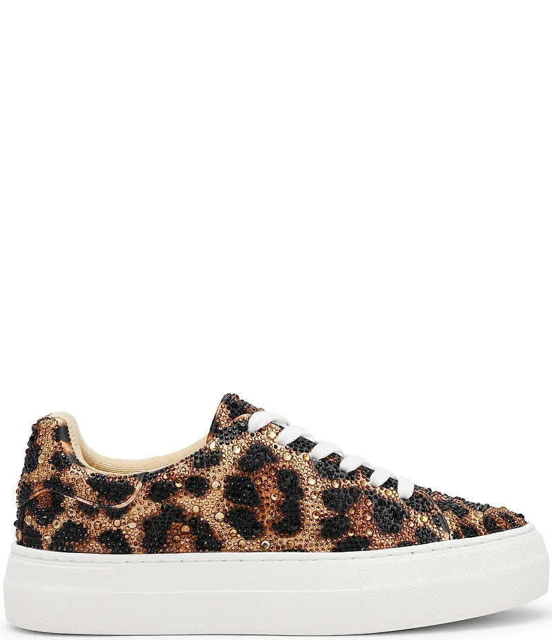 Blue by Betsey Johnson Sidny Leopard Print Rhinestone Embellished Platform Sneakers