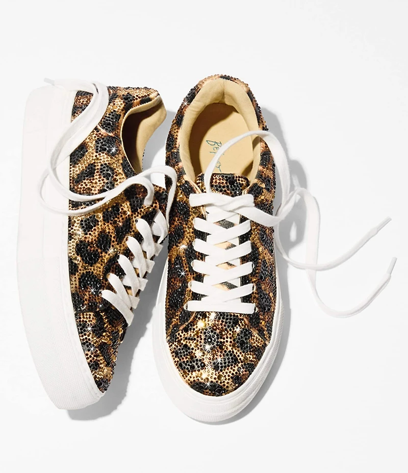 Blue by Betsey Johnson Sidny Leopard Print Rhinestone Embellished Platform Sneakers