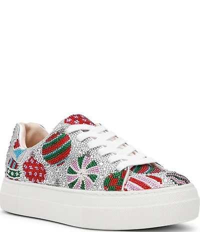 Blue by Betsey Johnson Sidny Ornament Print Rhinestone Platform Sneakers