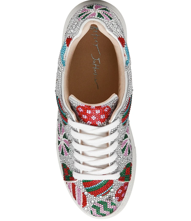 Blue by Betsey Johnson Sidny Ornament Print Rhinestone Platform Sneakers