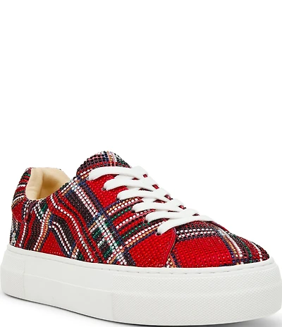 Blue by Betsey Johnson Sidny Plaid Print Rhinestone Platform Sneakers