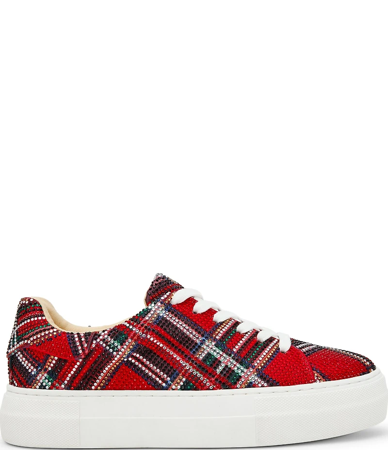 Blue by Betsey Johnson Sidny Plaid Print Rhinestone Platform Sneakers