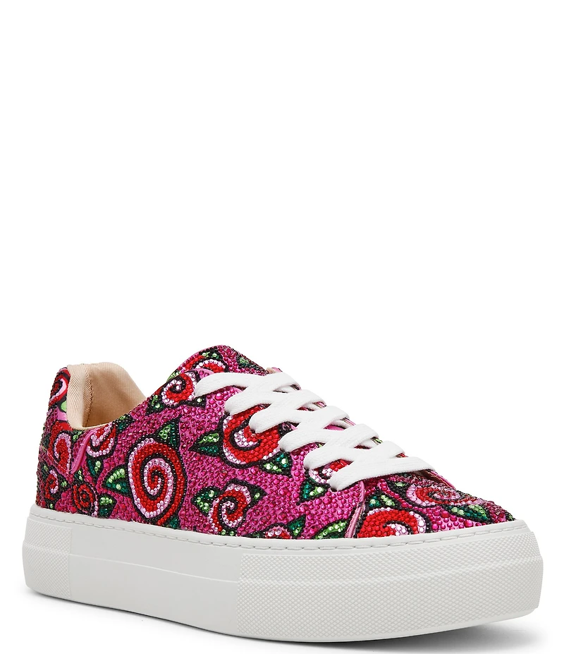 Blue by Betsey Johnson Sidny Rose Print Rhinestone Platform Sneakers