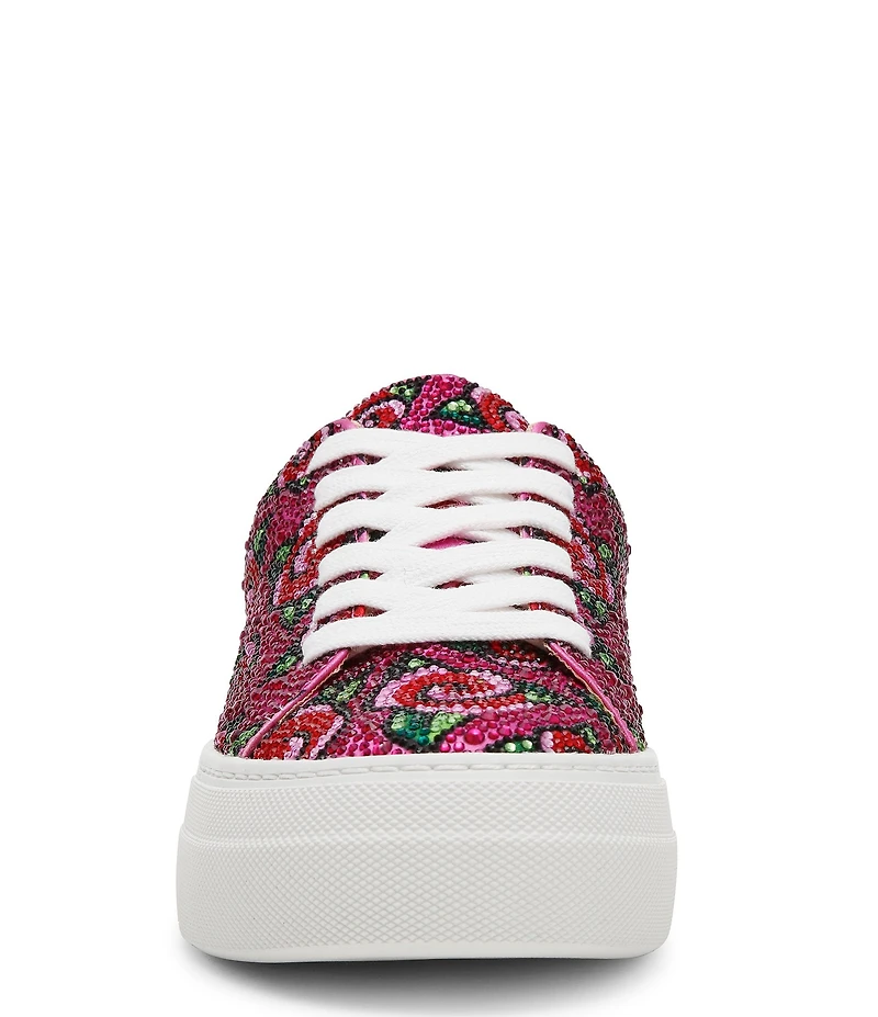 Blue by Betsey Johnson Sidny Rose Print Rhinestone Platform Sneakers