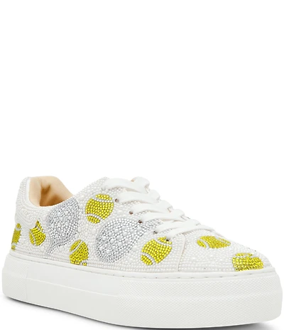 Blue by Betsey Johnson Sidny Tennis Print Rhinestone Platform Sneakers