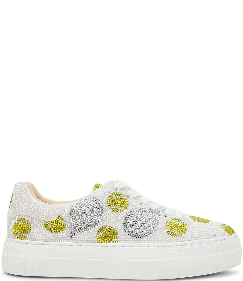 Blue by Betsey Johnson Sidny Tennis Print Rhinestone Platform Sneakers