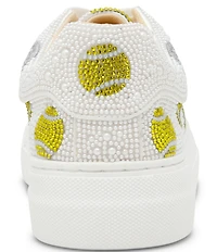 Blue by Betsey Johnson Sidny Tennis Print Rhinestone Platform Sneakers