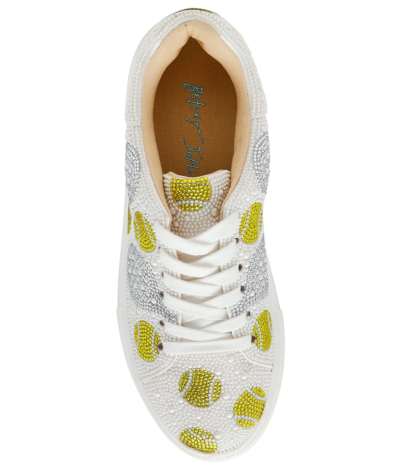 Blue by Betsey Johnson Sidny Tennis Print Rhinestone Platform Sneakers