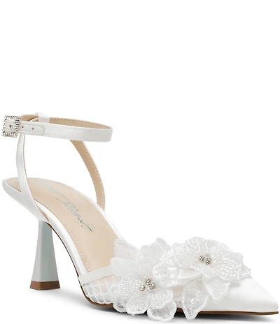 Blue by Betsey Johnson Susie Satin and Mesh Floral Applique Pumps