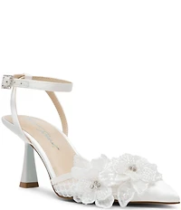 Blue by Betsey Johnson Susie Satin and Mesh Floral Applique Pumps