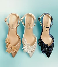 Blue by Betsey Johnson Susie Satin and Mesh Floral Applique Pumps