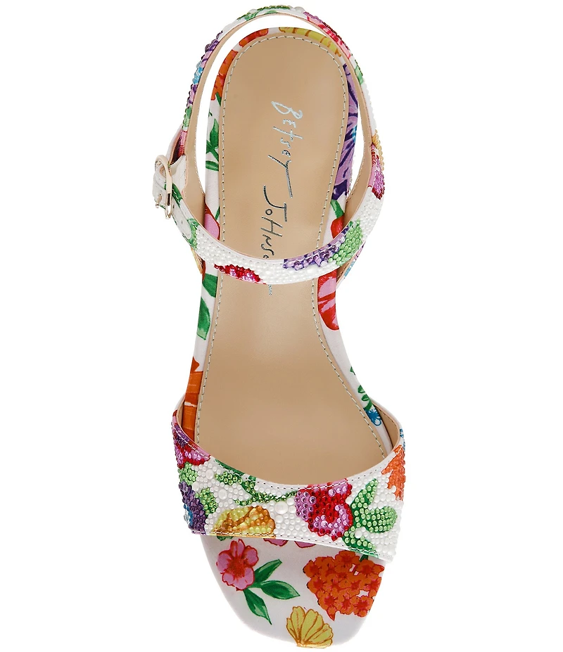 Blue by Betsey Johnson Tamy Floral Pearl Embellished Dress Sandals