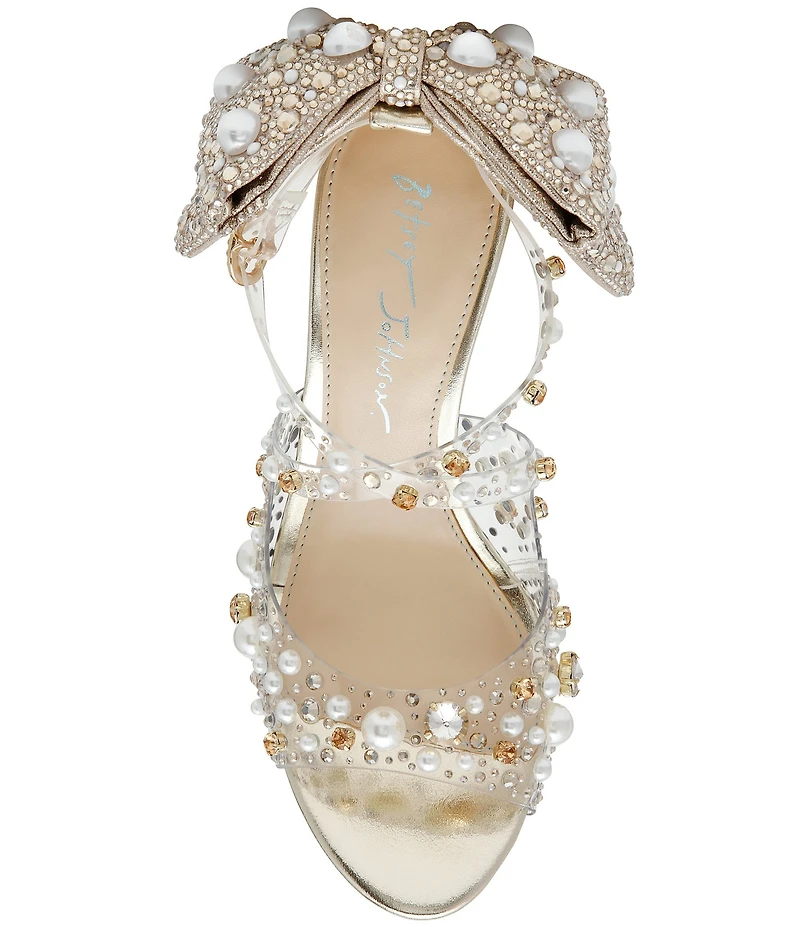 Blue by Betsey Johnson Tessa Pearl Detail Lucite Upper Oversized Bow Dress Sandals