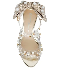 Blue by Betsey Johnson Tessa Pearl Detail Lucite Upper Oversized Bow Dress Sandals