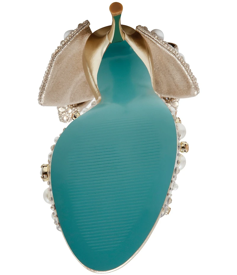 Blue by Betsey Johnson Tessa Pearl Detail Lucite Upper Oversized Bow Dress Sandals