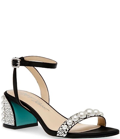 Blue by Betsey Johnson Tina Satin Pearl Ornamented Dress Sandals