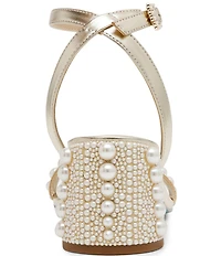 Blue by Betsey Johnson Tina Satin Pearl Ornamented Dress Sandals