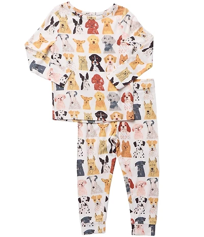 Blue Rooster by Pink Chicken Boys Bamboo Watercolor Dogs Long Sleeve/Pants Pajama Set