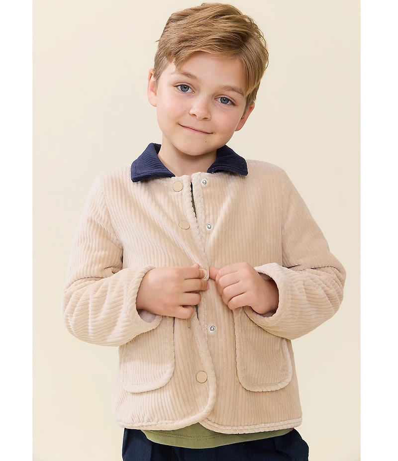 Blue Rooster By Pink Chicken Boys Jace Corduroy Sherpa Lined Snap Front Jacket