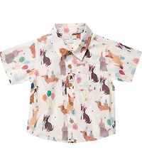 Blue Rooster by Pink Chicken Boys Short Sleeve Party Pets Button Front Shirt