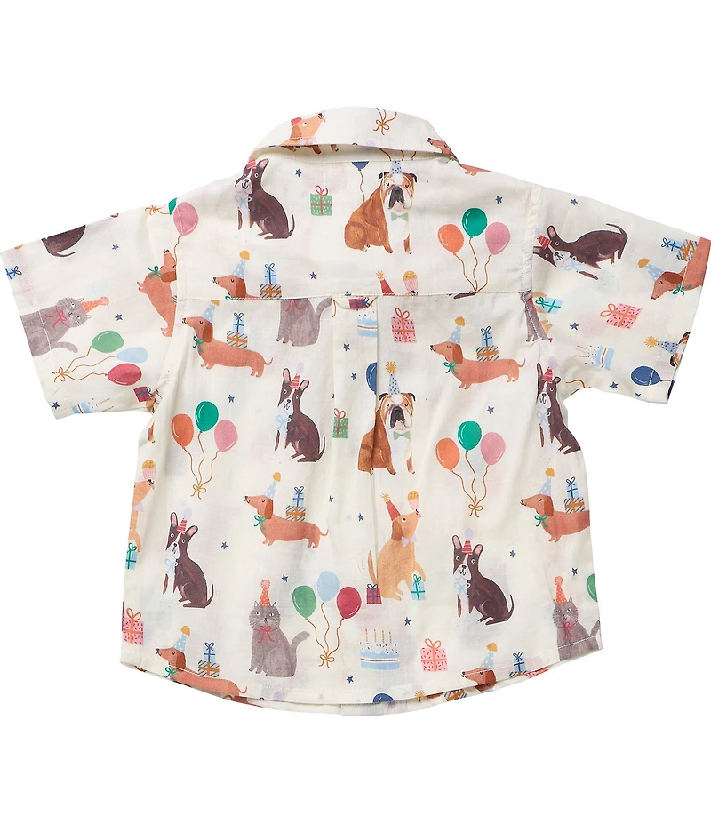 Blue Rooster by Pink Chicken Boys Short Sleeve Party Pets Button Front Shirt