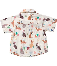 Blue Rooster by Pink Chicken Boys Short Sleeve Party Pets Button Front Shirt