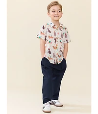 Blue Rooster by Pink Chicken Boys Short Sleeve Party Pets Button Front Shirt
