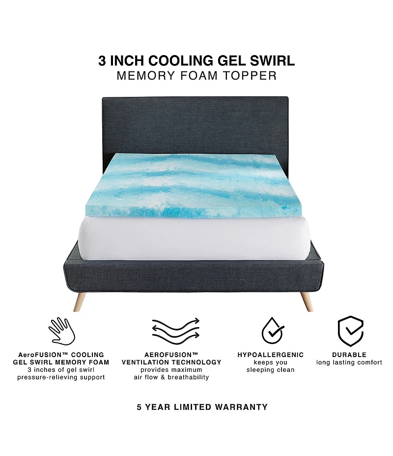 BodiPEDIC 3-Inch Cooling Gel Swirl Memory Foam Mattress Bed Topper