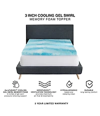 BodiPEDIC 3-Inch Cooling Gel Swirl Memory Foam Mattress Bed Topper