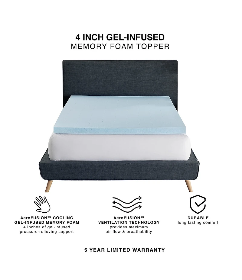BodiPEDIC 4-Inch Gel-Infused Memory Foam Mattress Bed Topper
