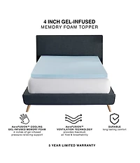 BodiPEDIC 4-Inch Gel-Infused Memory Foam Mattress Bed Topper
