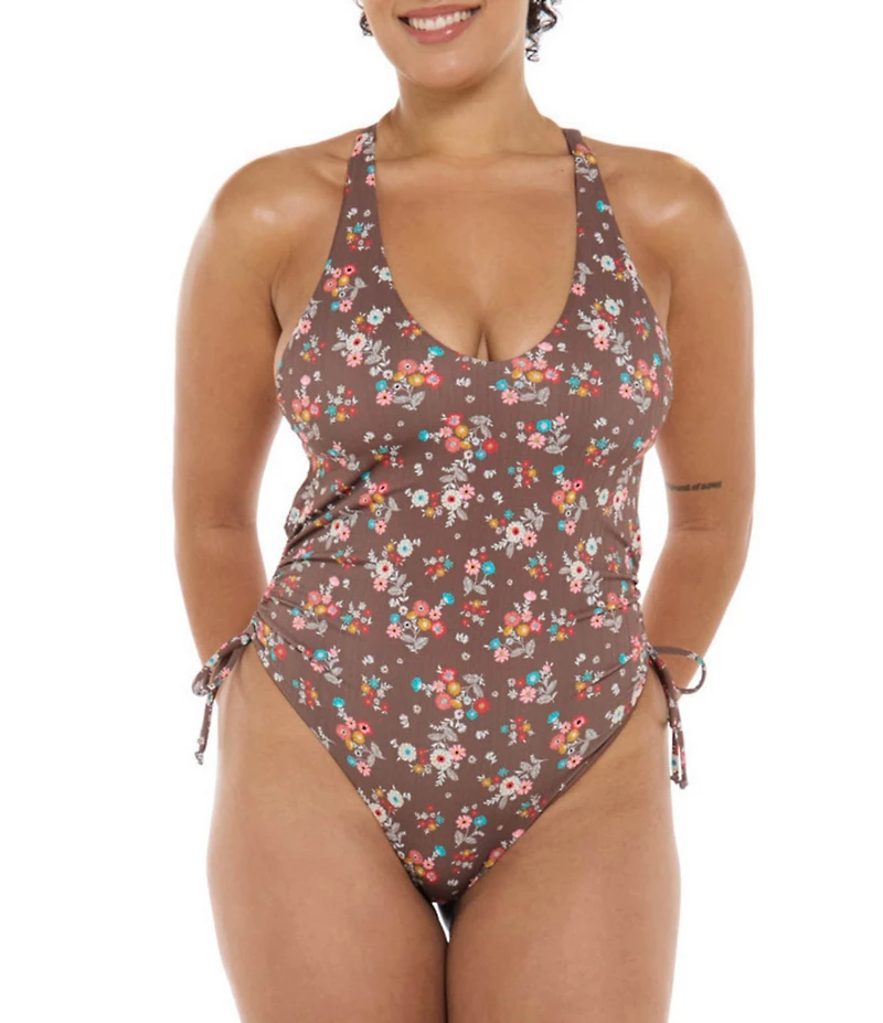 Body Glove Belle Missy V-Neck Side Shirring Plunge One Piece Swimsuit