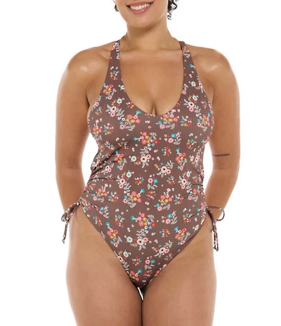 Body Glove Belle Missy V-Neck Side Shirring Plunge One Piece Swimsuit
