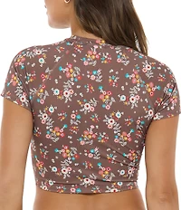 Body Glove Belle Rebel Crew Neck Short Sleeve Crop Rashguard Swim Cover-Up