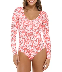 Body Glove Blooms Allegra V-Neck Long Sleeve Moderate Coverage One Piece Swimsuit