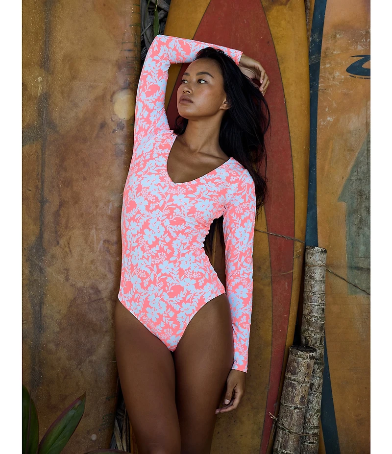 Body Glove Blooms Allegra V-Neck Long Sleeve Moderate Coverage One Piece Swimsuit